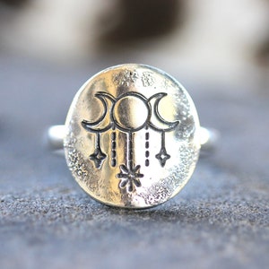 Moon Ring Sterling Silver Moon Ring Goddess Ring Triple Moon Ring Moon Phase Ring Celestial Ring Celestial Jewelry Witch Ring Witch Jewelry