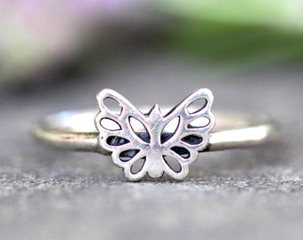 Sterling Silver Butterfly Ring Silver Dainty Stacking Ring Monarch Butterfly Ring Silver Stacking Rings