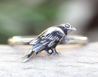 Raven Ring Sterling Silver Crow Ring Silver Raven Ring Witch Ring Bird Ring Goth Ring