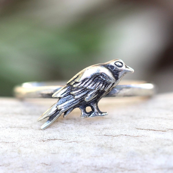 Raven Ring Sterling Silver Crow Ring Silver Raven Ring Witch Ring Bird Ring Goth Ring