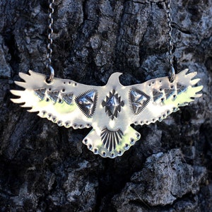 Silver Thunderbird Necklace Sterling Silver Hawk Necklace Bird Necklace Southwestern Jewelry Silver Eagle Necklace Big Bird Necklace