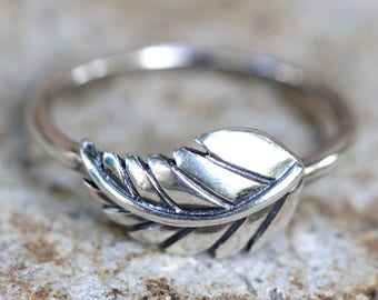 Silver Leaf Ring Sterling Silver Stacking Ring Nature Ring Cottagecore Ring Cottagecore Jewelry