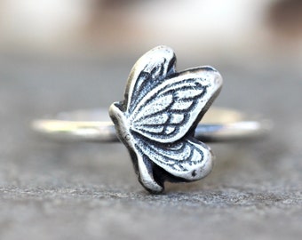 Sterling Silver Butterfly Ring Silver Dainty Stacking Ring Monarch Butterfly Ring Silver Stacking Ring Flying Butterfly Ring