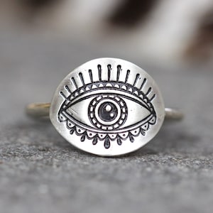 Sterling Silver Evil Eye Blue, White, Black Eye Dome Ring