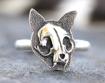 Sterling Silver Skull Ring Cat Skull Ring Silver Skull Ring Women Witch Ring Witch Jewelry Witchy Ring Witchy Jewelry Witch Rings