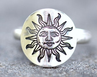 Sterling Silver Sun Ring Sun Face Ring Celestial Ring Celestial Jewelry Star Ring Tarot Ring Tarot Jewelry Witch Ring Witchy Ring WhimsiGoth