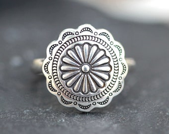 Silver Concho Ring Sterling Silver Southwest Ring Western Ring Concho Rings Southwestern Jewelry Southwestern Style Cowgirl Ring Conchos