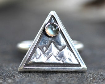 Sterling Silver Mountain Ring Mountain Range Ring Statement Ring Labradorite Ring Mountains Jewelry Hiking Ring Hiking Jewelry Mountaineer