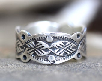 Sterling Silver Thumb Ring Stamped Silver Ring Silver Pattern Ring Stamped Ring Wide Silver Ring Band