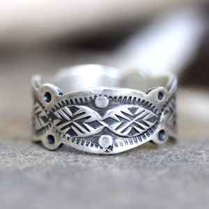 Sterling Silver Thumb Ring Stamped Silver Ring Silver Pattern Ring Stamped Ring Wide Silver Ring Band