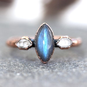 Raw Crystal Ring Labradorite Ring Herkimer Diamond Ring Alternative Engagement Ring Natural Stone Ring Electroformed Ring
