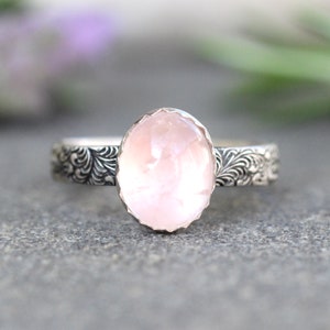 Silver Rose Quartz Ring Sterling Silver Rose Quartz Ring Rose Quartz  Silver Stacking Ring Silver Flower Band Floral Ring