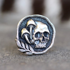 Skull Ring Mushroom Ring Sterling Silver Skull Ring Witch Ring Silver Mushroom Ring Skull Jewelry Witch Jewelry