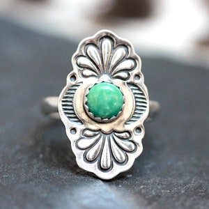 Sterling Silver Turquoise Ring Southwest Ring Southwestern Jewelry Hand Stamped Turquoise Statement Ring Concho Ring Cowgirl Ring Western