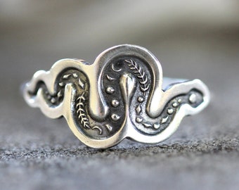 Sterling Silver Snake Ring Moon Phase Ring Celestial Ring Serpent Ring Witch Ring Witch Jewelry Celestial Snake Ring Moonphase Ring