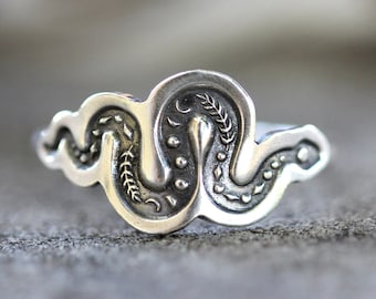 Sterling Silver Snake Ring Moon Phase Ring Celestial Ring Serpent Ring Witch Ring Witch Jewelry Celestial Snake Ring Moonphase Ring