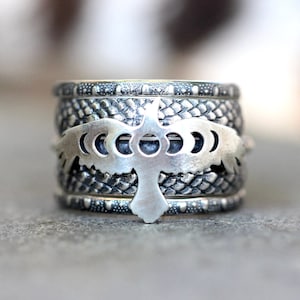 Silber Mond Phase Ring Rabenring Zusteckring Set Sterling Silber Himmelsring Himmelsring