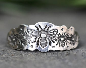 Bee Ring Nature Ring Save the Bees Sterling Silver Bee Ring Silver Stacking Ring Bee Lover Gift