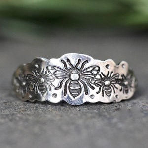 Bee Ring Nature Ring Save the Bees Sterling Silver Bee Ring Silver Stacking Ring Bee Lover Gift