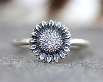 Sterling Silver Sunflower Ring Sunflower Jewelry Flower Ring Silver Floral Ring Silver Sunflower Rings for Women Hippie Flower Ring