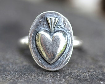 Sacred Heart Ring Sacred Heart Jewelry Heart Milagro Ring Flaming Heart Ring Catholic Ring Sacred Burning Heart of Jesus Corazon Sagrado