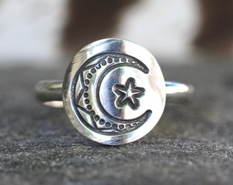 Silver Moon Ring Silver Crescent Moon Ring Moon and Star Ring Celestial Jewelry Witch Ring Witchy Ring Witch Jewelry Sterling Silver