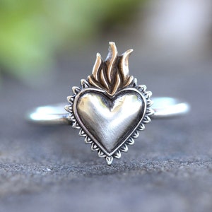 Sacred Heart Ring Sacred Heart Jewelry Heart Milagro Ring Flaming Heart Ring Catholic Ring Sacred Burning Heart of Jesus Corazon Sagrado