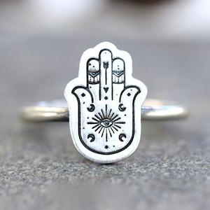 Silver Magic Hand Ring Hamsa Ring Sterling Silver Eye Ring Evil Eye Ring Celestial Ring Witch Ring Mystical Ring Hand Ring Magic Hands