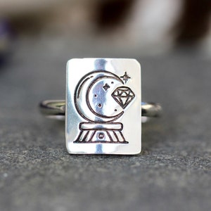 Silver Crystal Ball Ring Fortune Teller Ring Sterling Silver Witch Ring Witch Jewelry Witch Rings for Women Tarot Ring Mystic Ring