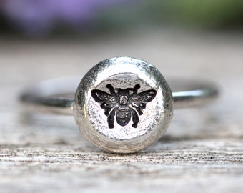 Silver Bee Ring • Sterling Silver Honeybee Ring for Nature Lovers and Gardeners • Pollinator Ring