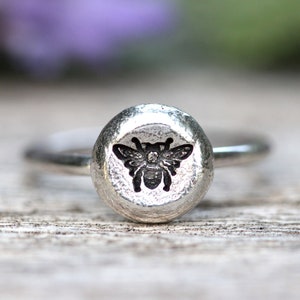 Bee Ring Sterling Silver Ring Nature Ring Bee Jewelry Nature Jewelry Silver Stacking Rings Cottagecore Ring