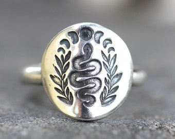 Snake Ring Sterling Silver Celestial Snake Ring Moon Phase Ring Witch Ring Witch Jewelry Serpent Ring Celestial Jewelry Mystic Style Jewelry