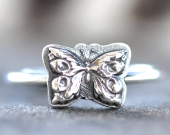 Sterling Silver Butterfly Ring – Art Nouveau Stacking Ring, Delicate Insect Jewelry, Silver Boho Ring for Butterfly Lovers
