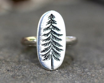Tree Ring Nature Ring Silver Pine Tree Ring Sterling Silver Forest Ring Hiking Ring Ring for Hiker Hiking Jewelry