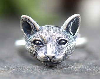 Sterling Silver Cat Ring Cat Face Ring Halloween Ring Witch Ring Witch Familiar Ring Cat Jewelry Witchy Ring Witchy Jewelry Whimsigoth Ring