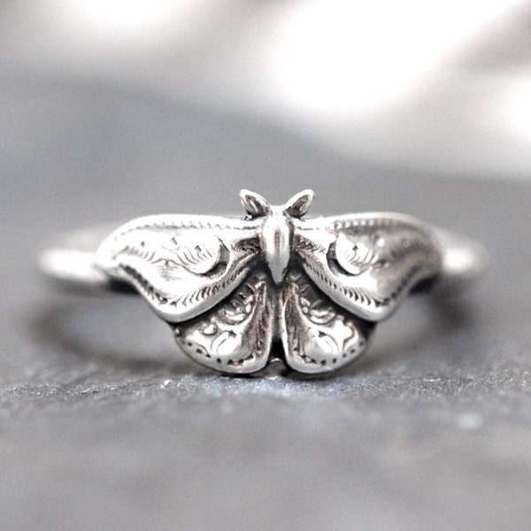 Sterling Silver Moth Ring Celestial Moth Ring Celestial Jewelry Moon Moth Ring Witch Ring Witch Jewelry Silver Moth Jewelry Mystic Moth Ring