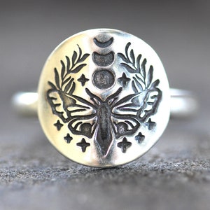 Sterling Silver Moth Ring Celestial Moth Ring Moon Moth Moon Phase Ring Witch Ring Witch Jewelry WhimsiGoth Ring Celestial Jewelry Insect