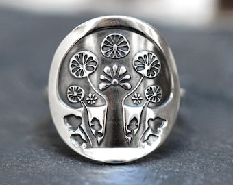 Sterling Silver Mushroom Ring Silver Shield Ring Mushroom Jewelry Cottagecore Ring Mushroom Statement Ring Woodland Ring Nature Ring