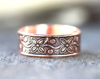 Copper Ring Thumb Ring Thick Ring Copper Flower Ring Wide Band Ring Wide Ring Wide Thumb Ring Copper Stacking Ring