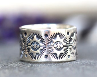 Sterling Silver Thumb Ring Stamped Silver Ring Silver Pattern Ring Stamped Ring Wide Silver Ring Band