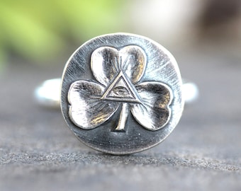 Sterling Silver Irish Ring Celtic Ring Shamrock Ring Clover Ring Druid Ring Evil Eye Ring Friendship Ring Celtic Jewelry Saint Patricks Day