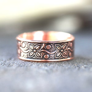 Copper Ring Thumb Ring Thick Ring Copper Flower Ring Wide Band Ring Wide Ring Wide Thumb Ring Copper Stacking Ring