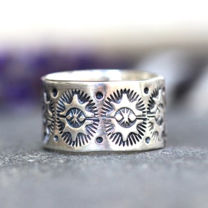 Sterling Silver Thumb Ring Stamped Silver Ring Silver Pattern Ring Stamped Ring Wide Silver Ring Band