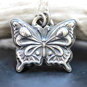 Sterling Silver Butterfly Necklace Art Nouveau Butterfly Pendant Butterfly Jewelry Silver Butterfly Pendant Necklace Insect Necklace