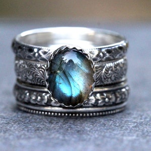 Labradorite Ring Stacking Ring Set Sterling Silver Labradorite Ring Labradorite Jewelry Stackable Rings