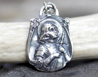 Sterling Silver Joan of Arc Pendant Saint Joan of Arc Necklace Antique Style Saint Pendant Catholic Necklace Catholic Jewelry Saint Medal