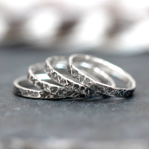 Simple Silver Ring One Ring Silver Stacking Ring Textured Silver Ring Band Silver Rings Stackable Rings Hammered Ring Stacking Bands Silver