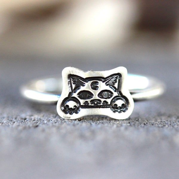 Sterling Silver Cat Ring Moon Cat Ring Crescent Moon Ring Kitty Ring Cat Jewelry Cat Lover Ring Mystic Style Cat Witch Ring Witch Jewelry