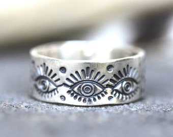 Sterling Silver Eye Ring Evil Eye Ring All Seeing Eye Ring Evil Eye Jewelry Malocchio Ring Witch Ring Witch Jewelry Silver Thumb Ring