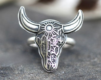 Southwest Ring Bison Ring Buffalo Skull Ring Cactus Ring Western Jewelry Southwest Jewelry Desert Jewelry Sonoran Desert Southwest Style